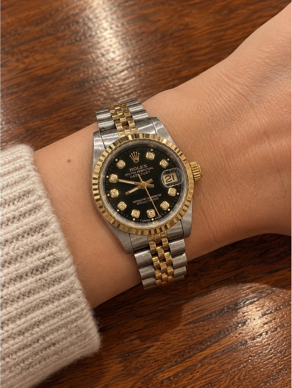 Rolex Lady Datejust 69173 26mm Black Diamond Dial Two-Tone Jubilee Watch